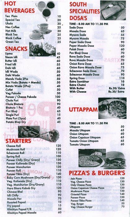 pejas menu|Menu